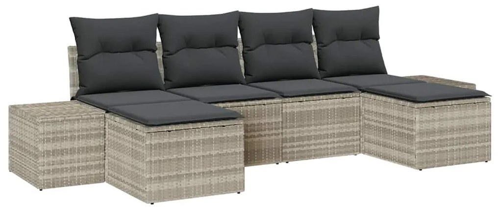 vidaXL Σετ Καναπέ Κήπου με μαξιλάρι 6 pcs Ανοιχτό γκρι Πολυ ράταν