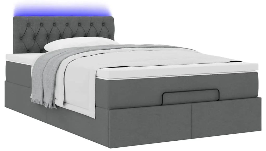 vidaXL Οθωμανικό κρεβάτι με στρώμα & LEDs Σκούρο γκρι 120x190cm Ύφασμα
