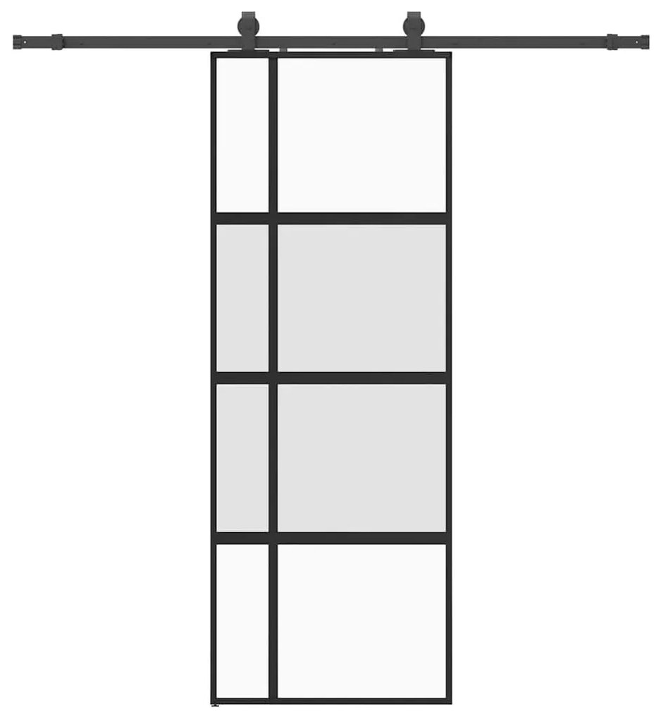 Συρόμενη πόρτα με σετ υλικού Μαύρο 76x205 cm γυαλί μετριασμένο - Μαύρο