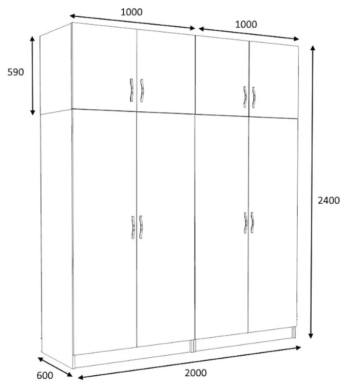 Ντουλάπα ρούχων Victoria Megapap τετράφυλλη με πατάρι χρώμα καρυδί 200x60x240εκ.