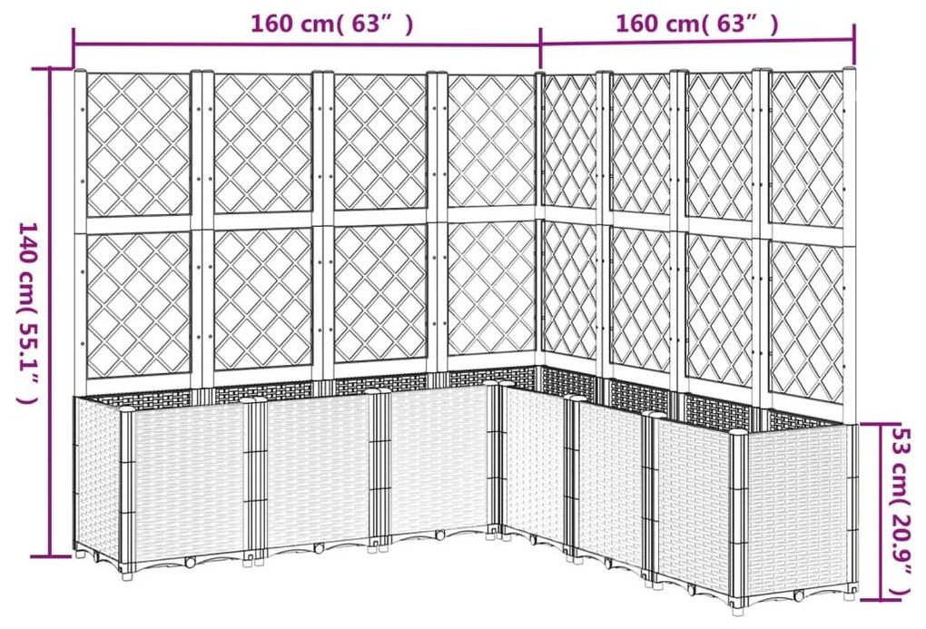 Ζαρντινιέρα Κήπου με Καφασωτό Λευκή 160x160x140 εκ. Πολυπροπ. - Λευκό