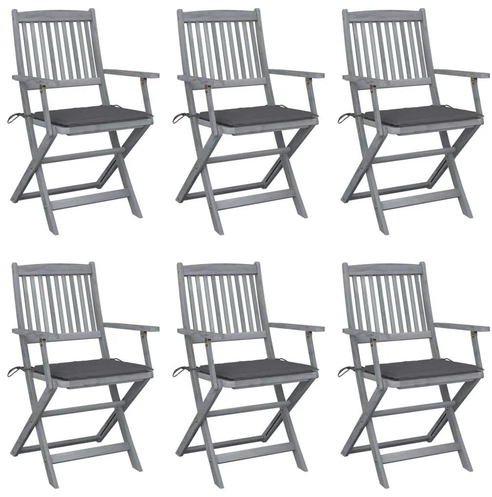 Καρέκλες Εξωτ. Χώρου Πτυσσόμενες 6 τεμ Ξύλο Ακακίας &amp; Μαξιλάρια - Ανθρακί