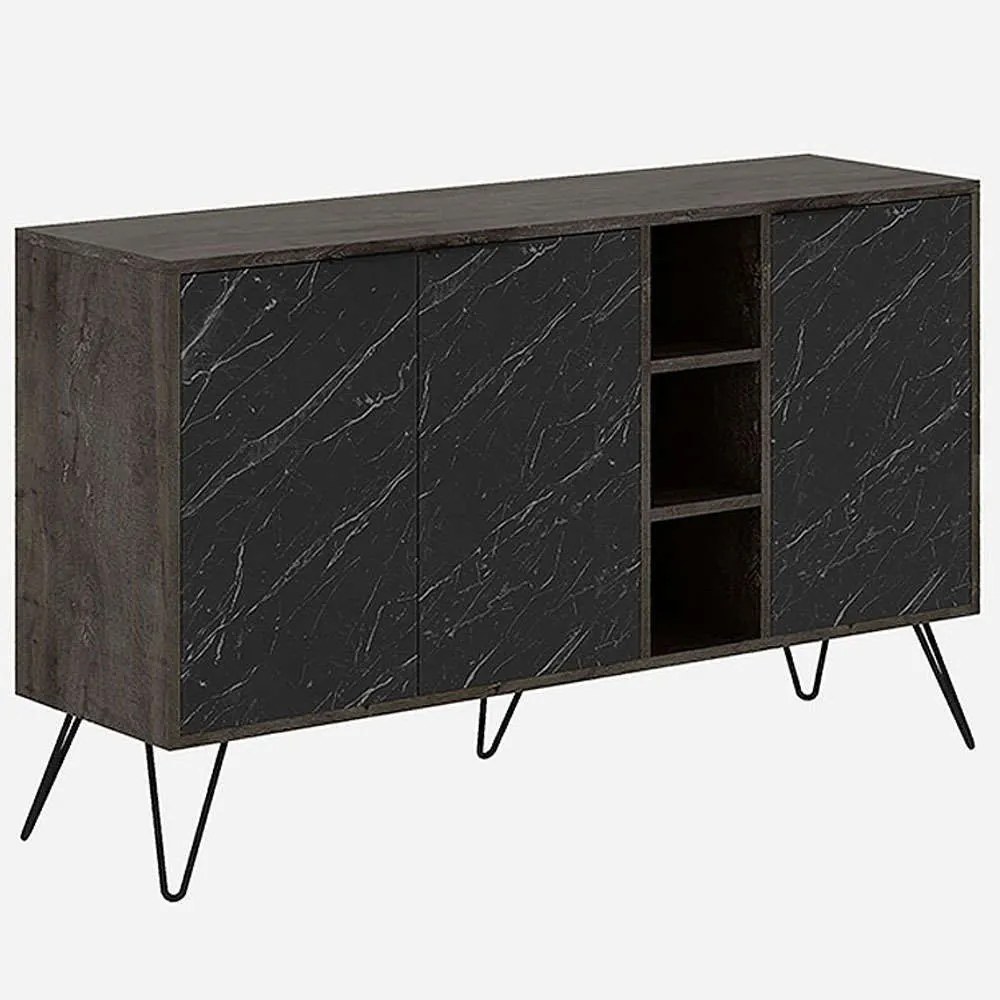 Μπουφές Clara 0213951 142x35,6x83cm Marble Effect Black-Brown Μελαμίνη,Μέταλλο