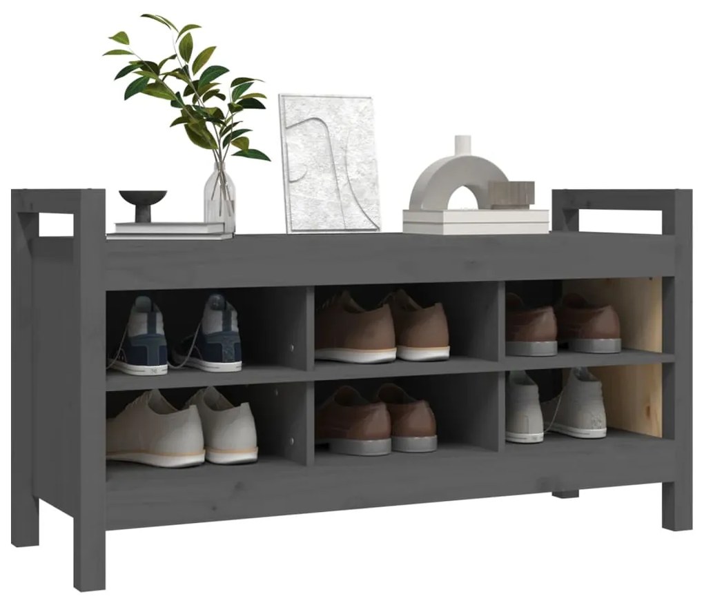 vidaXL Παγκάκι Χολ Γκρι 110x40x60 εκ. από Μασίφ Ξύλο Πεύκου