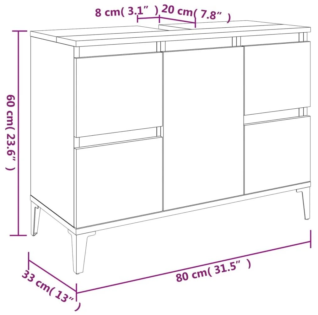 Ντουλάπι Νιπτήρα Γκρι Sonoma 80 x 33 x 60εκ. Επεξεργασμένο Ξύλο - Γκρι