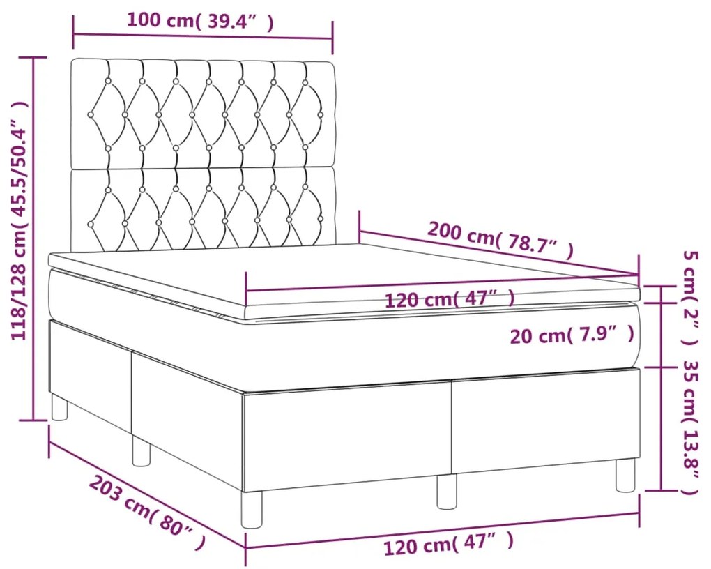 ΚΡΕΒΑΤΙ BOXSPRING ΜΕ ΣΤΡΩΜΑ &amp; LED ΜΑΥΡΟ 120X200 ΕΚ. ΒΕΛΟΥΔΙΝΟ 3136295