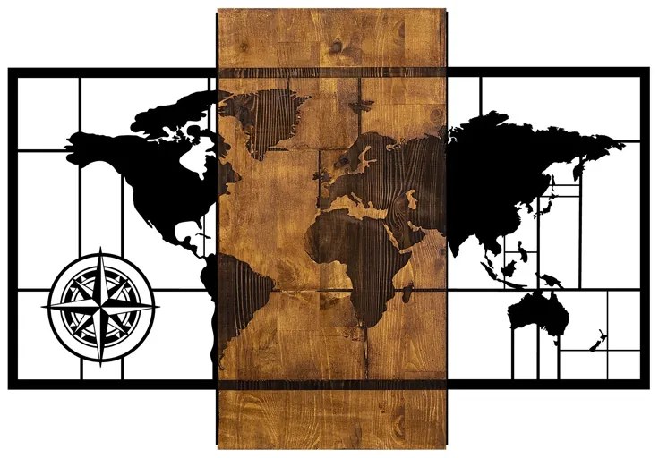 Διακοσμητικό τοίχου World Map Megapap ξύλινο - μεταλλικό χρώμα καρυδί - μαύρο 85x3x58εκ.-GP052-0060