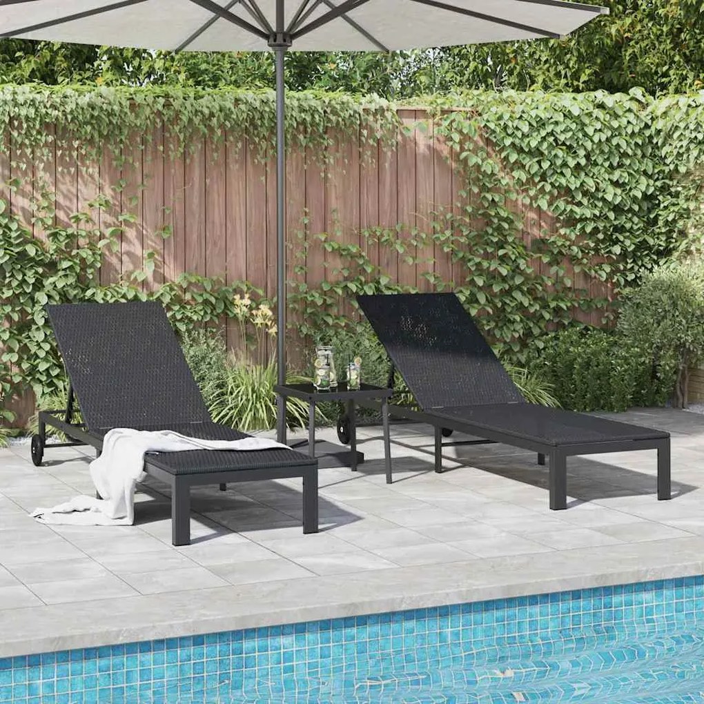 vidaXL Ήλιο-κρεβάτι 3 pcs Μαύρο 40 x 39 x 40.5εκ συνθετικό ρατάν