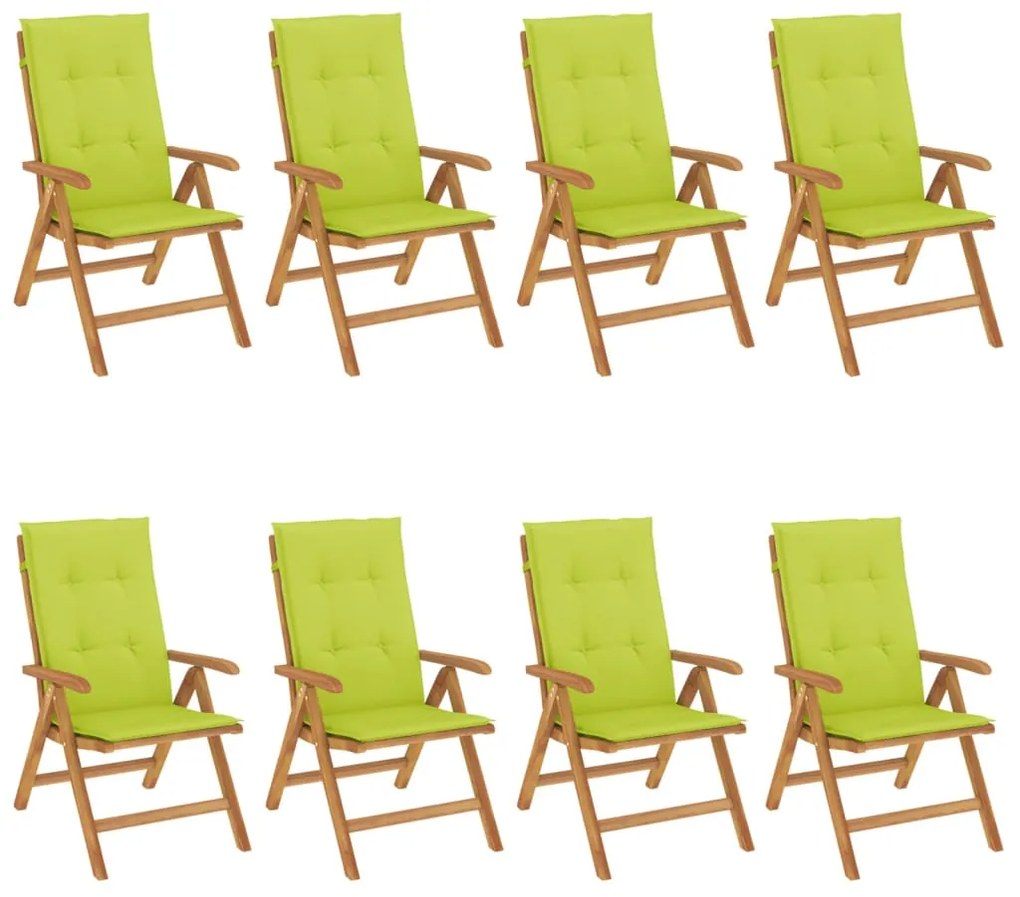 vidaXL Καρέκλες Κήπου Ανακλινόμενες 8 τεμ. Μασίφ Ξύλο Teak &amp; Μαξιλάρια