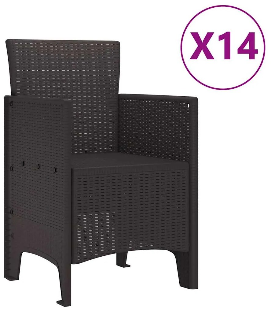vidaXL Σέτ φαγητού για κήπο 15 pcs Καφέ Rattan Polt
