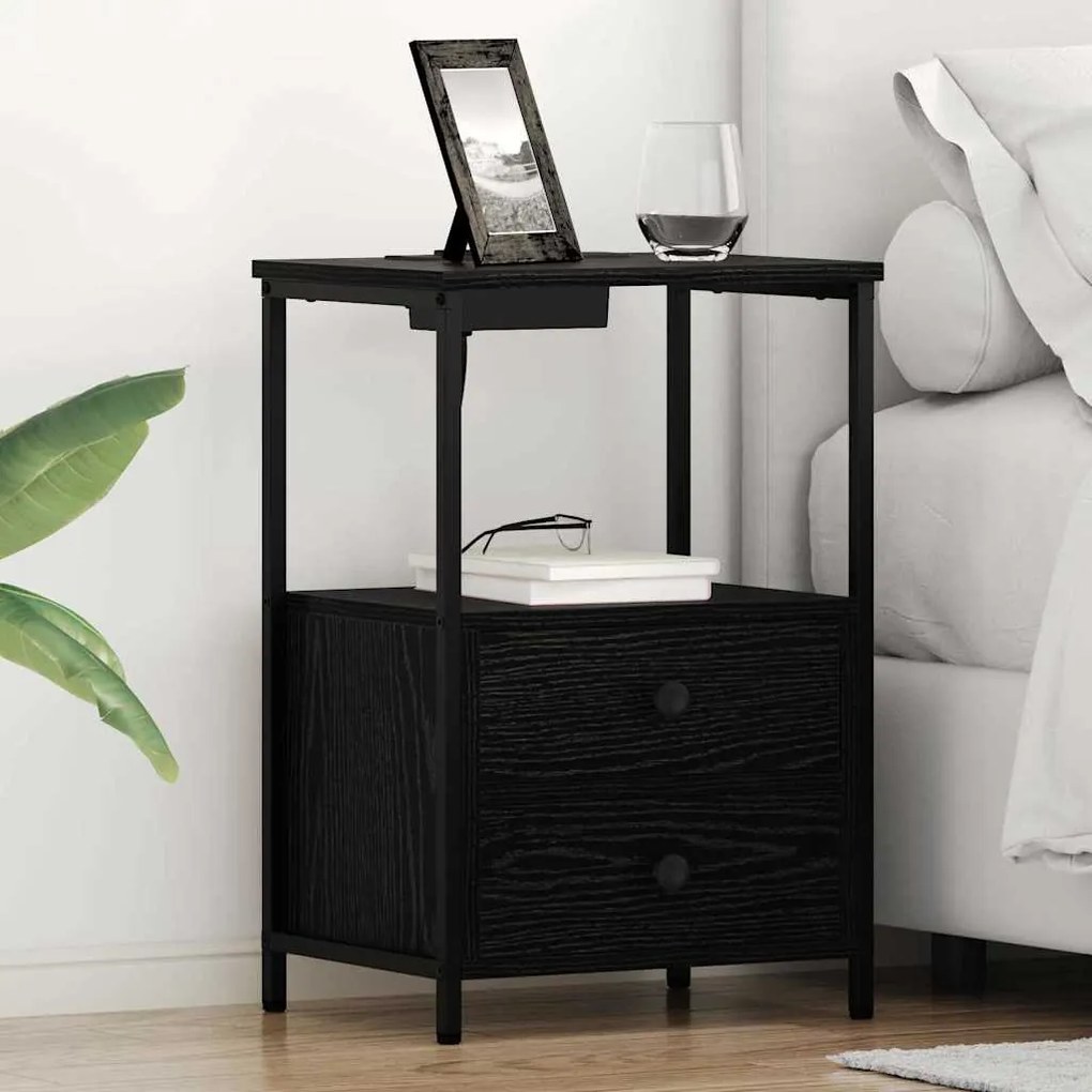 vidaXL Κομοδίνο με Σταθμό Φόρτισης 2 pcs Μαύρη δρυς Επεξεργασμένο ξύλο