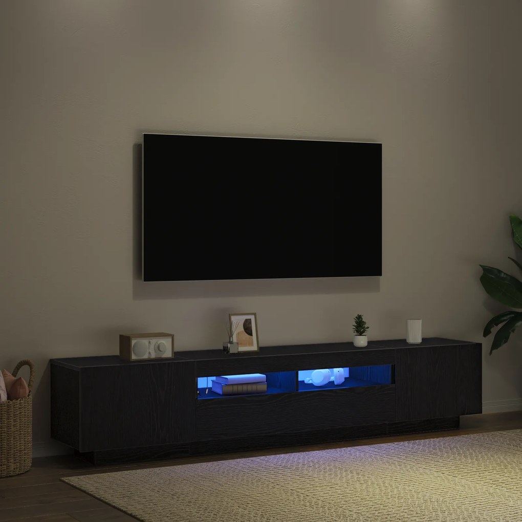 vidaXL Τηλεοπτική ντουλάπα με LED Φώτα Μαύρη Δρυς 200x35x40 εκ Επεξεργασμένο ξύλο
