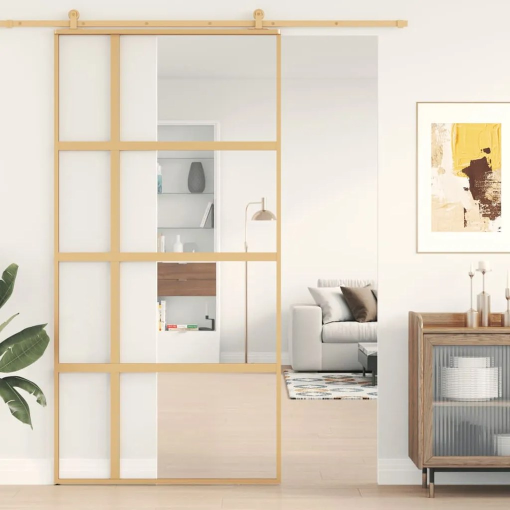 Συρόμενη Πόρτα Χρυσή 102,5x205 εκ. από Γυαλί ESG και Αλουμίνιο