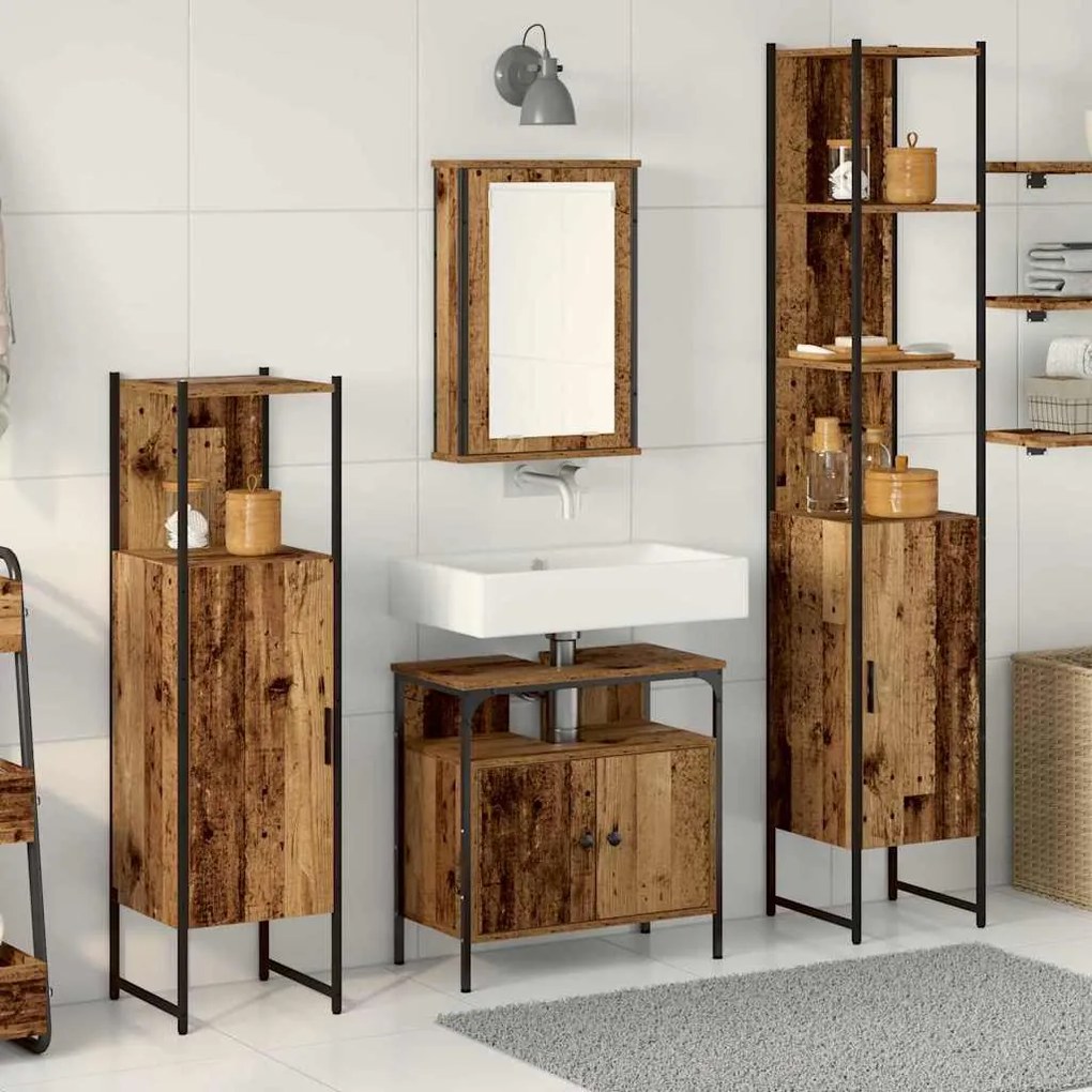 vidaXL Σετ Επίπλων Μπάνιου 4 pcs Παλαιό ξύλο 33 x 33 x 185.5 εκ