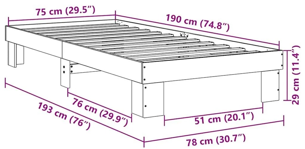 Πλαίσιο κρεβατιού χωρίς στρώμα 75x190 cm μασίφ ξύλο δρυς - Καφέ