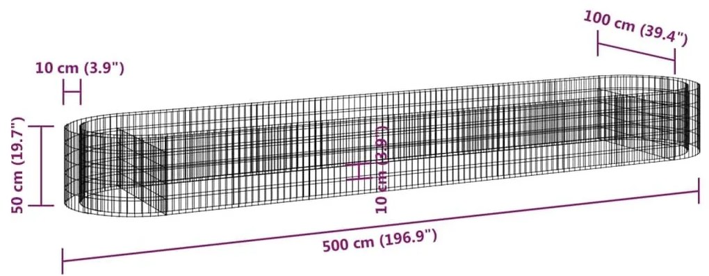 Συρματοκιβώτιο-Γλάστρα Υπερυψωμένη 500x100x50 εκ Γαλβαν. Ατσάλι - Ασήμι