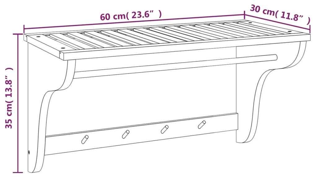 vidaXL Κρεμάστρα για Πετσέτες 60x30x35 εκ. από Μασίφ Ξύλο Καρυδιάς