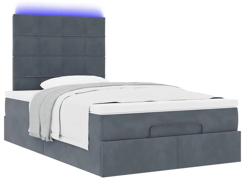 vidaXL Οθωμανικό κρεβάτι με στρώματα & LEDs Σκούρο γκρι Velvet