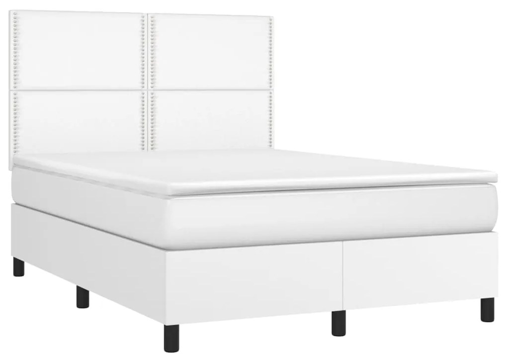 vidaXL Κρεβάτι Boxspring με Στρώμα & LED Λευκό 140x200 εκ. Συνθ. Δέρμα