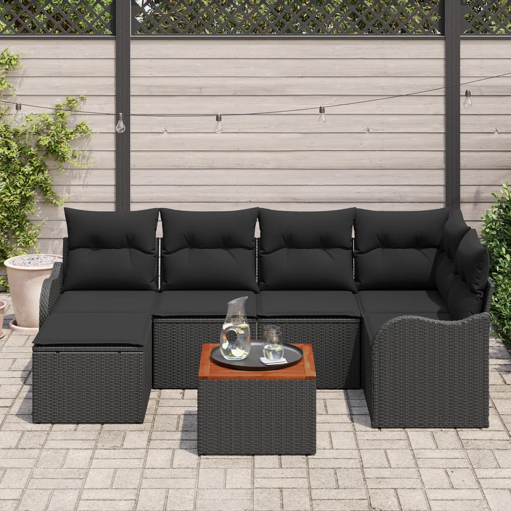 vidaXL Σετ Καναπέ Κήπου 7 pcs Μαύρο Μεγάλο