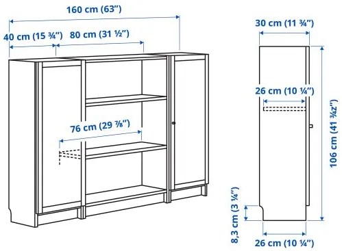 BILLY/OXBERG σύνθεση βιβλιοθήκης με πόρτες, 160x106 cm 194.835.93