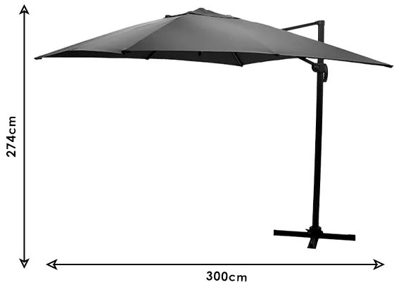 Ομπρέλα επαγγελματική κρεμαστή 360 μοιρών Raffaella pakoworld αλουμινίου 3x3m ανθρακί