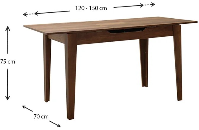 Τραπέζι Trendline Megapap επεκτεινόμενο χρώμα καρυδί 120/150x70x75εκ.