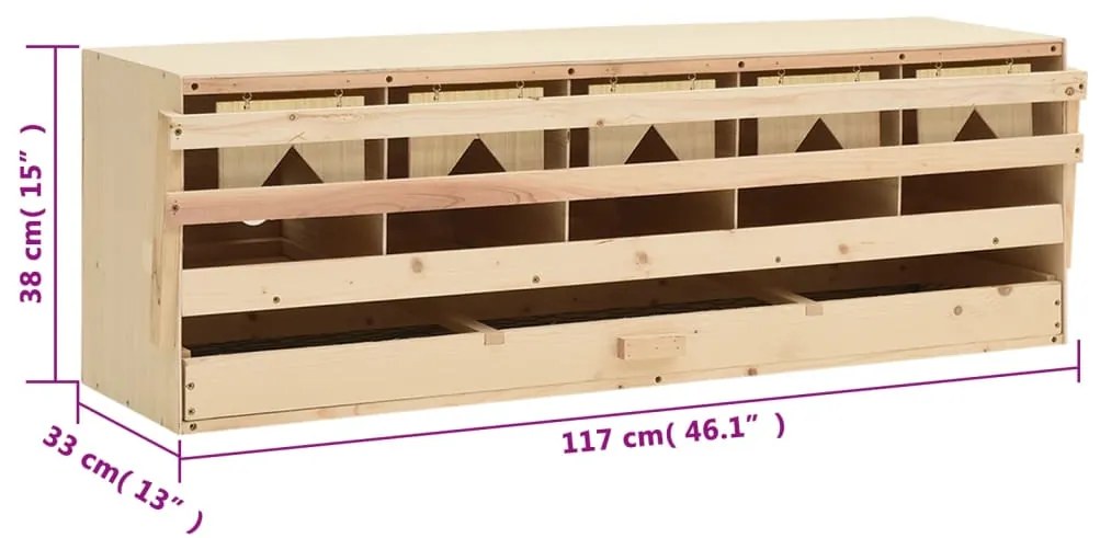 vidaXL Φωλιά για Κότες με 5 Θέσεις 117x33x38 εκ. από Μασίφ Ξύλο Πεύκου