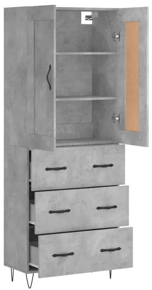 vidaXL Ντουλάπι Γκρι Σκυροδέματος 69,5x34x180 εκ. Επεξεργασμένο Ξύλο