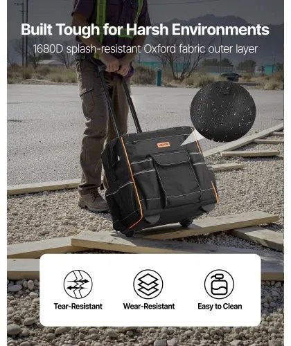 VEVOR Rolling Tool Bag 25 Pockets Heavy Duty Roller Tool Bag on Wheels
