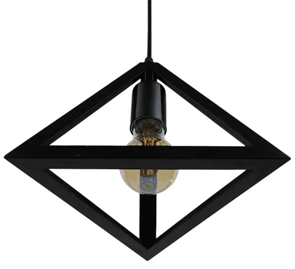 GloboStar® TRIANGLE 01063 Μοντέρνο Κρεμαστό Φωτιστικό Οροφής Μονόφωτο 1 x E27 Μαύρο Μεταλλικό Πλέγμα Φ25 x Y21cm