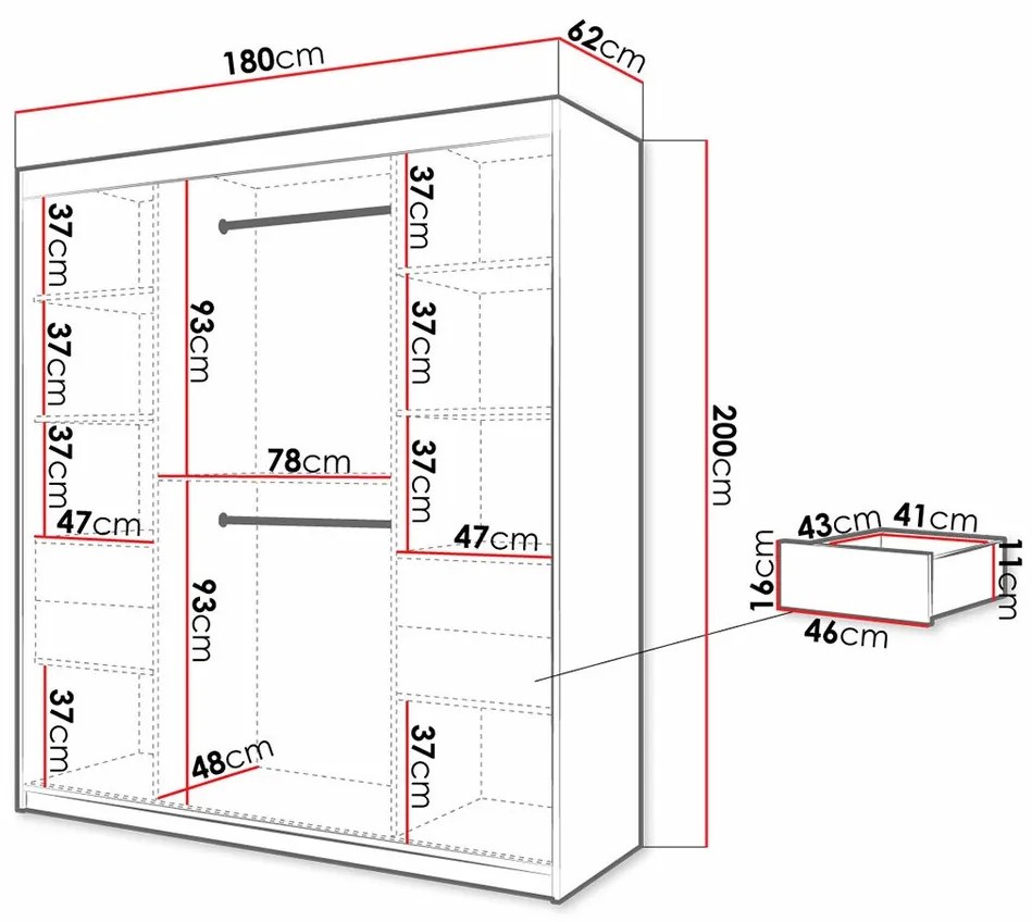 Ντουλάπα Hartford 312, Άσπρο, Μαύρο, 200x180x62cm, 153 kg, Πόρτες ντουλάπας: Ολίσθηση, Αριθμός ραφιών: 7, Αριθμός ραφιών: 7 | Epipla1.gr