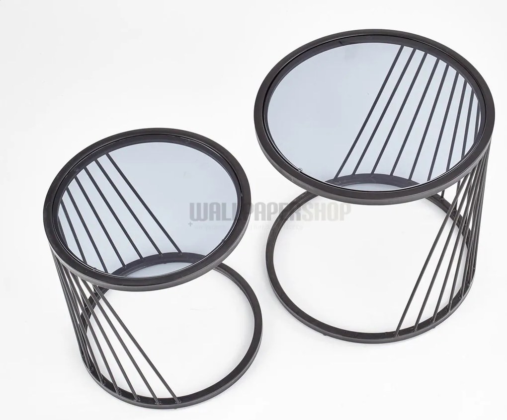 Tile Σετ 2 Τραπεζακια Σαλονιου Μαυρο 50x50x50