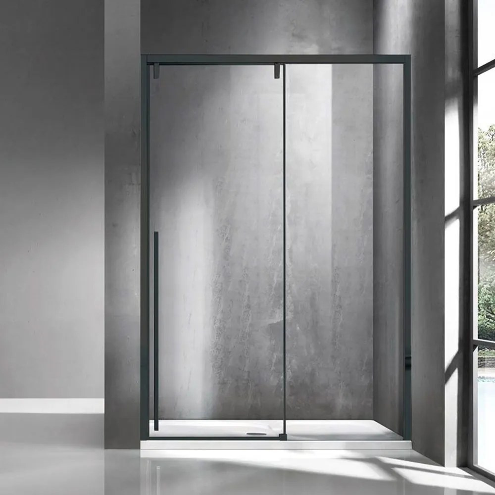 Καμπίνα Ντουζιέρας Από Τοίχο Σε Τοίχο Συρόμενη Santorini 400 SANN400130 8mm Clear-Black Mat Karag 130 x200 Αλουμίνιο,Γυαλί