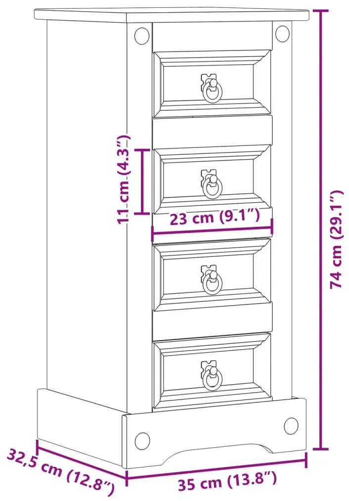 Κομοδίνο Corona 35x32,5x74 εκ. από Μασίφ Ξύλο Πεύκου - Καφέ