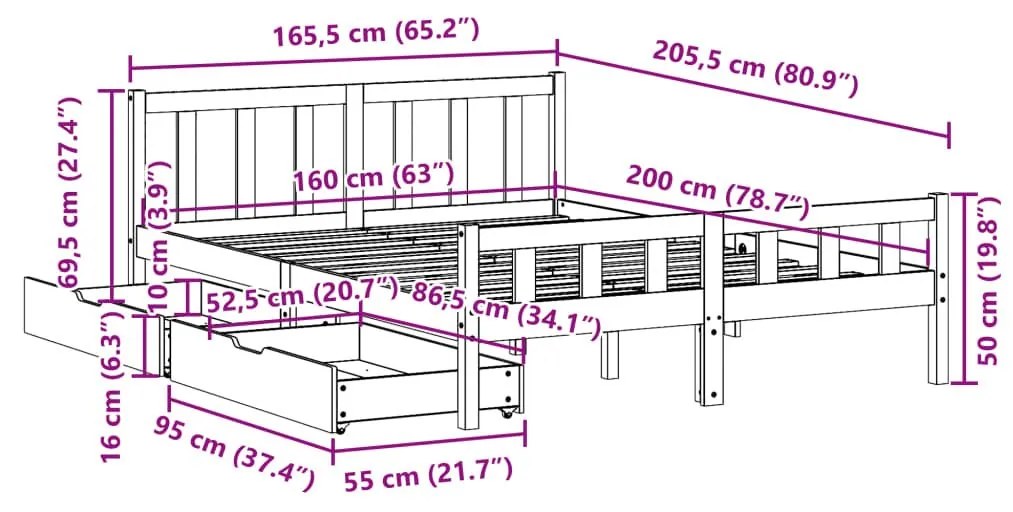 Σκελετός Κρεβ. Χωρίς Στρώμα Καφέ Κεριού 160x200 εκ Μασίφ Πεύκο - Καφέ