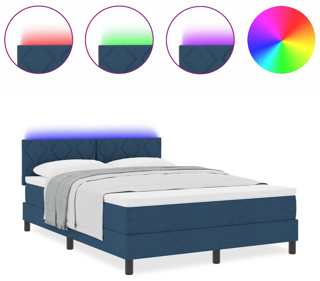 vidaXL Κρεβάτι με Βαθμίδα & LED Μπλε 140x190 εκ. Ύφασμα