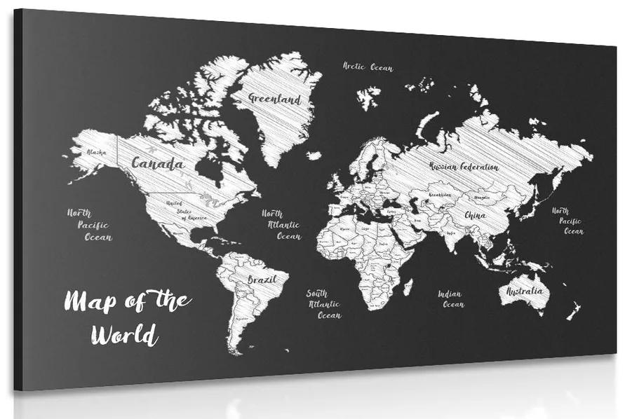 Εικόνα ασπρόμαυρο μοναδικό παγκόσμιο χάρτη - 90x60