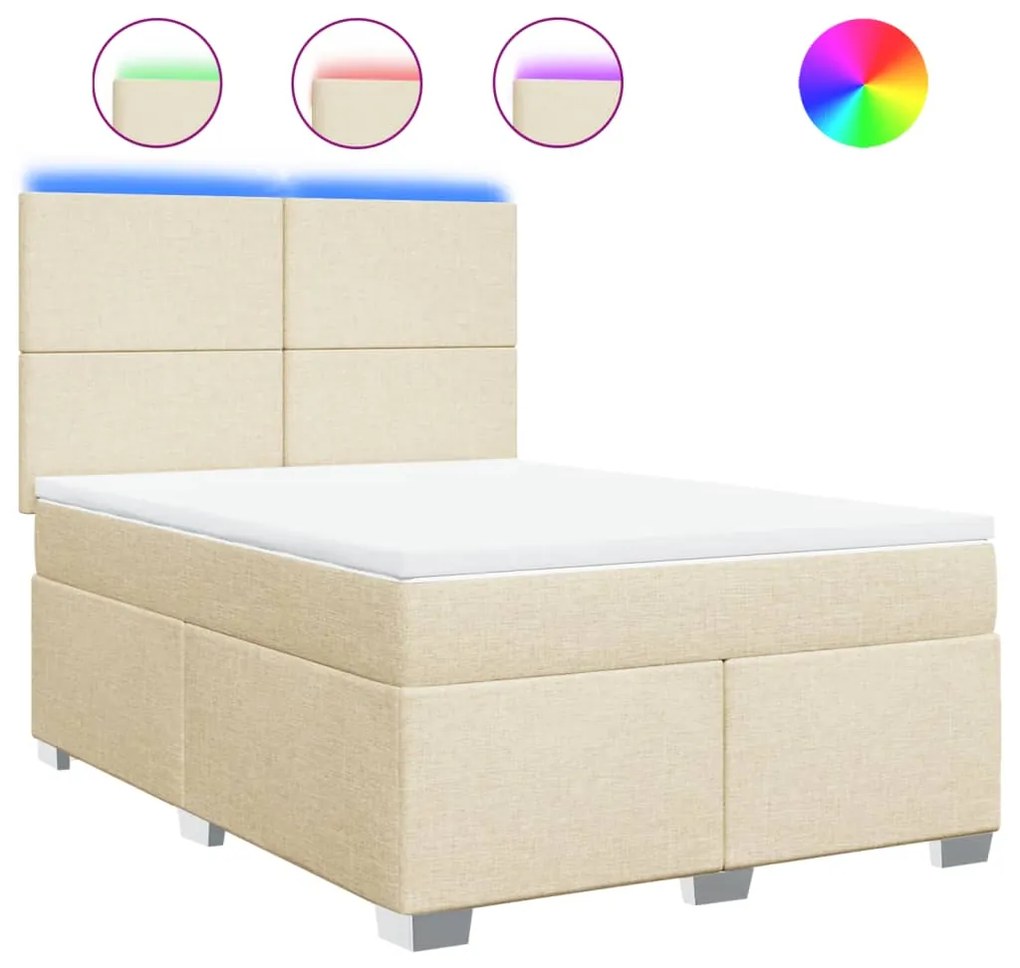 vidaXL Κρεβάτι Boxspring με Στρώμα Κρεμ 160x200 εκ. Υφασμάτινο