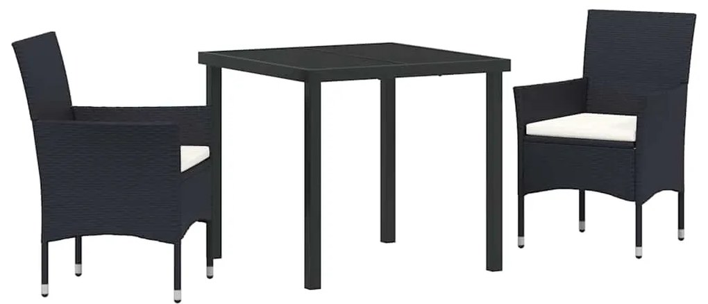 vidaXL Σέτ φαγητού για κήπο με μαξιλάρι 3 pcs Μαύρο Πολυ ράταν