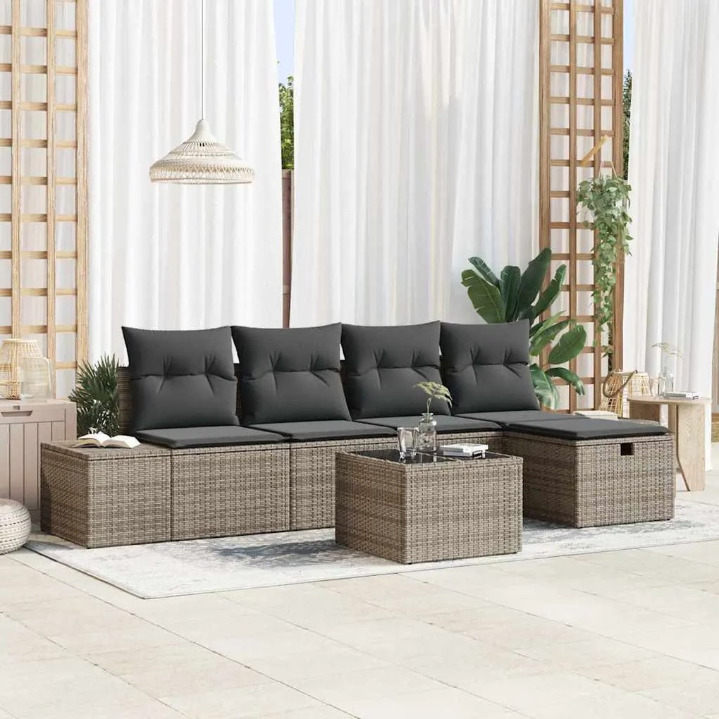 vidaXL Σετ Καναπέ Κήπου με μαξιλάρι 6 pcs Γκρι Πολυ ράταν