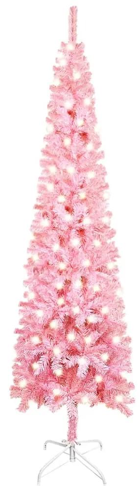 vidaXL Χριστουγεννιάτικο Δέντρο Slim με LED Ροζ 180 εκ.