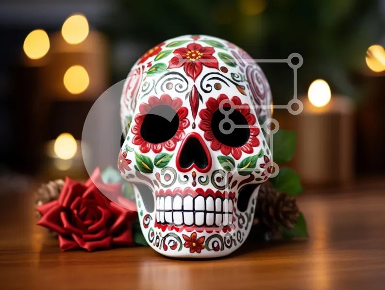 Intra Συλλεκτικό Ξύλινο Παζλ Plywood  4mm - Διακοσμητικό Sugar Skull για την Ημέρα των Νεκρών Σε Ξύλινο Κουτί - Διαστάσεις: 10x10 cm – 25 κομμάτια