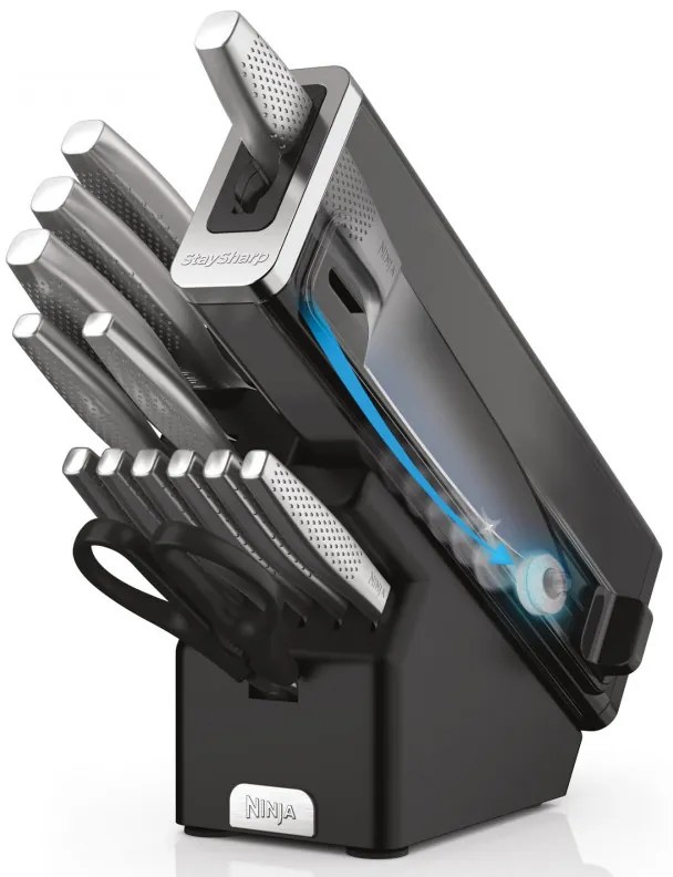 Σετ μαχαιριών κουζίνας με ακονιστήρι Ninja K62014EUUK, 14 τεμαχίων, StaySharp, Εργονομικός σχεδιασμός, Ασημί/μαύρο