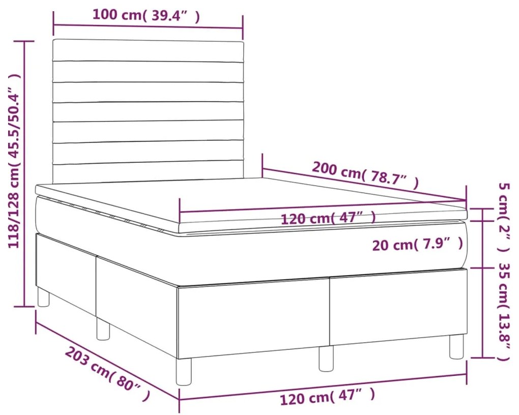 vidaXL Κρεβάτι Boxspring με Στρώμα Μαύρο 120 x 200 εκ. Βελούδινο