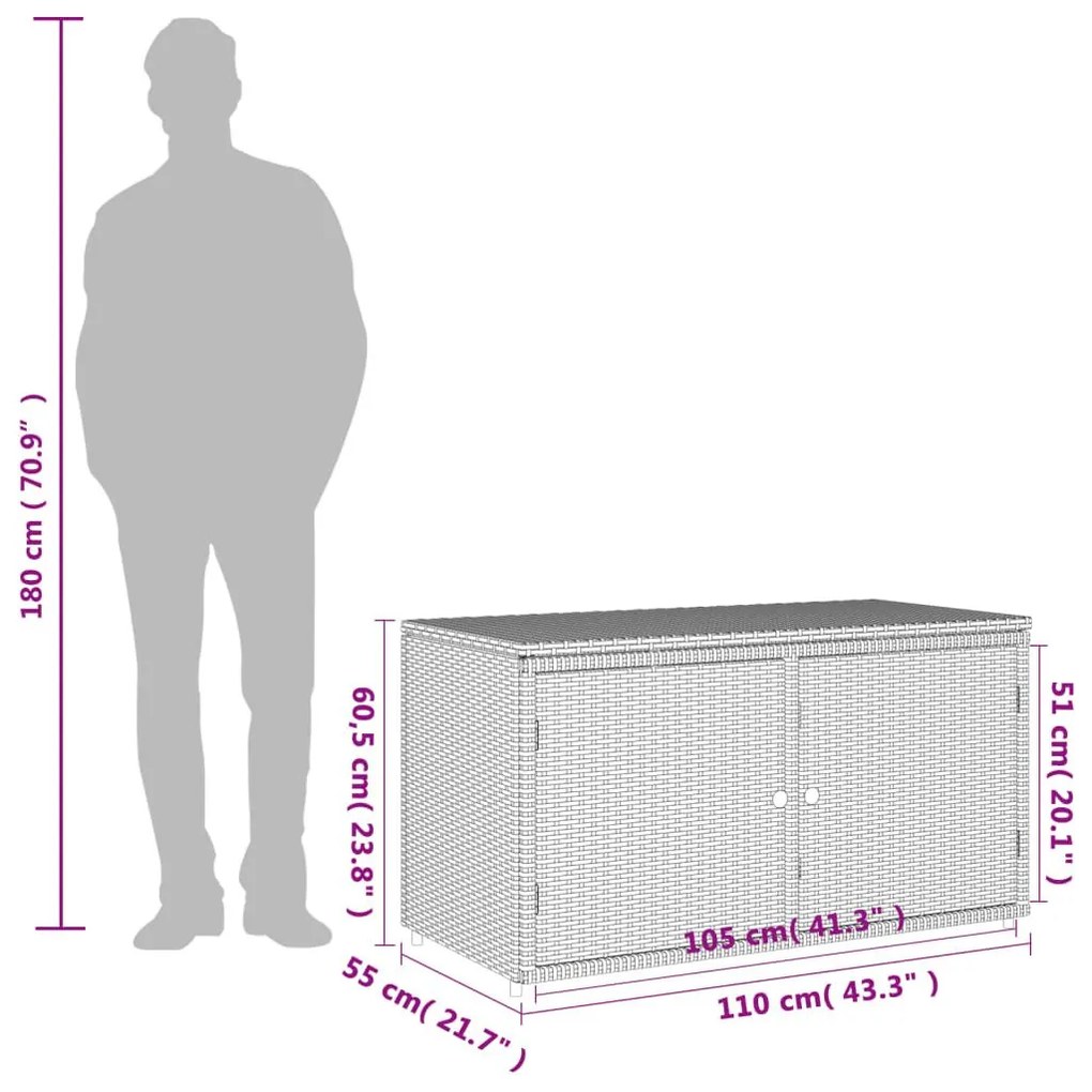 Ντουλάπι Αποθήκευσης Κήπου Γκρι 110x55,5x60,5 εκ. Συνθ. Ρατάν - Γκρι