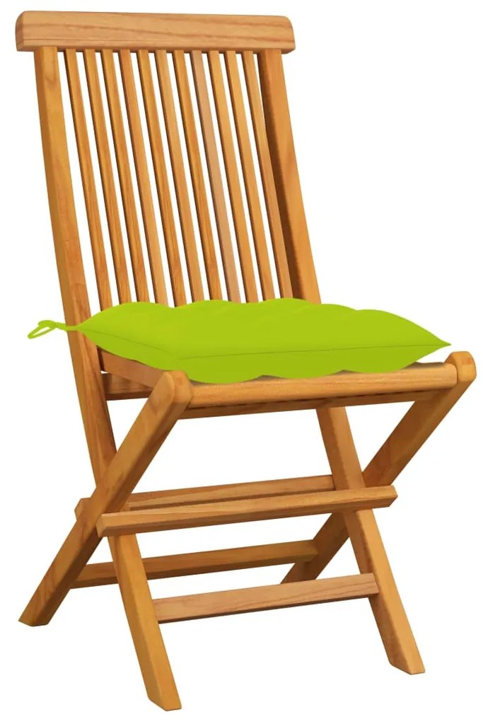vidaXL Καρέκλες Κήπου 4 τεμ. Μασίφ Ξύλο Teak με Φωτ. Πράσινα Μαξιλάρια