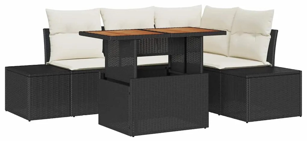 vidaXL Σετ Καναπέ Κήπου με μαξιλάρι με μαξιλάρι 5 pcs Μαύρο και Κρέμα