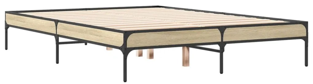 vidaXL Πλαίσιο Κρεβατιού Sonoma Δρυς 135x190 εκ. Επεξ. Ξύλο & Μέταλλο