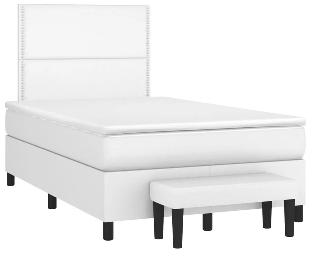 vidaXL Κρεβάτι Boxspring με Στρώμα Λευκό 120x190εκ.από Συνθετικό Δέρμα